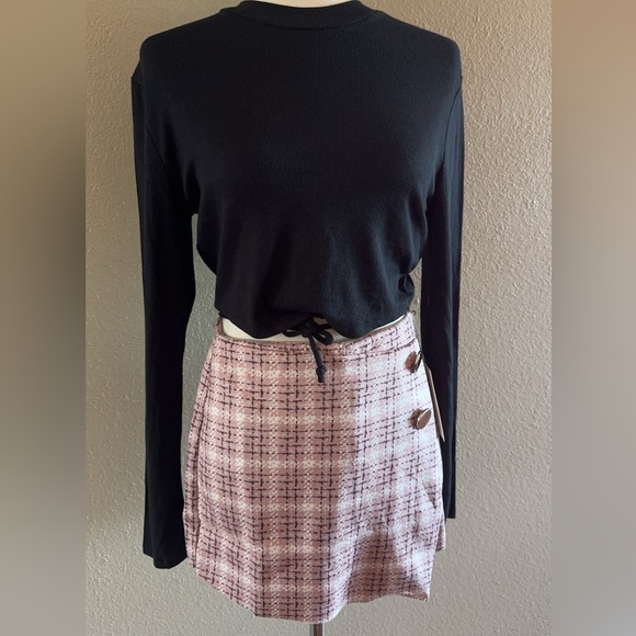 Pink plaid high waisted stylish skort - Picture 5 of 12